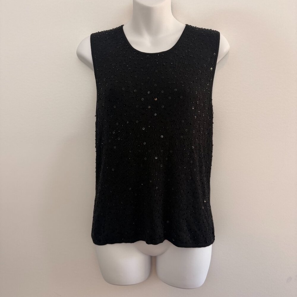Vintage Valerie Stevens Sequin Knit Tank | Black Silk Blend | Size S - Picture 4 of 8
